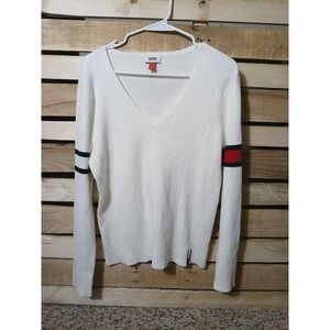 Tommy Hilfiger White Long Sleeve Top with Red and Black Accents